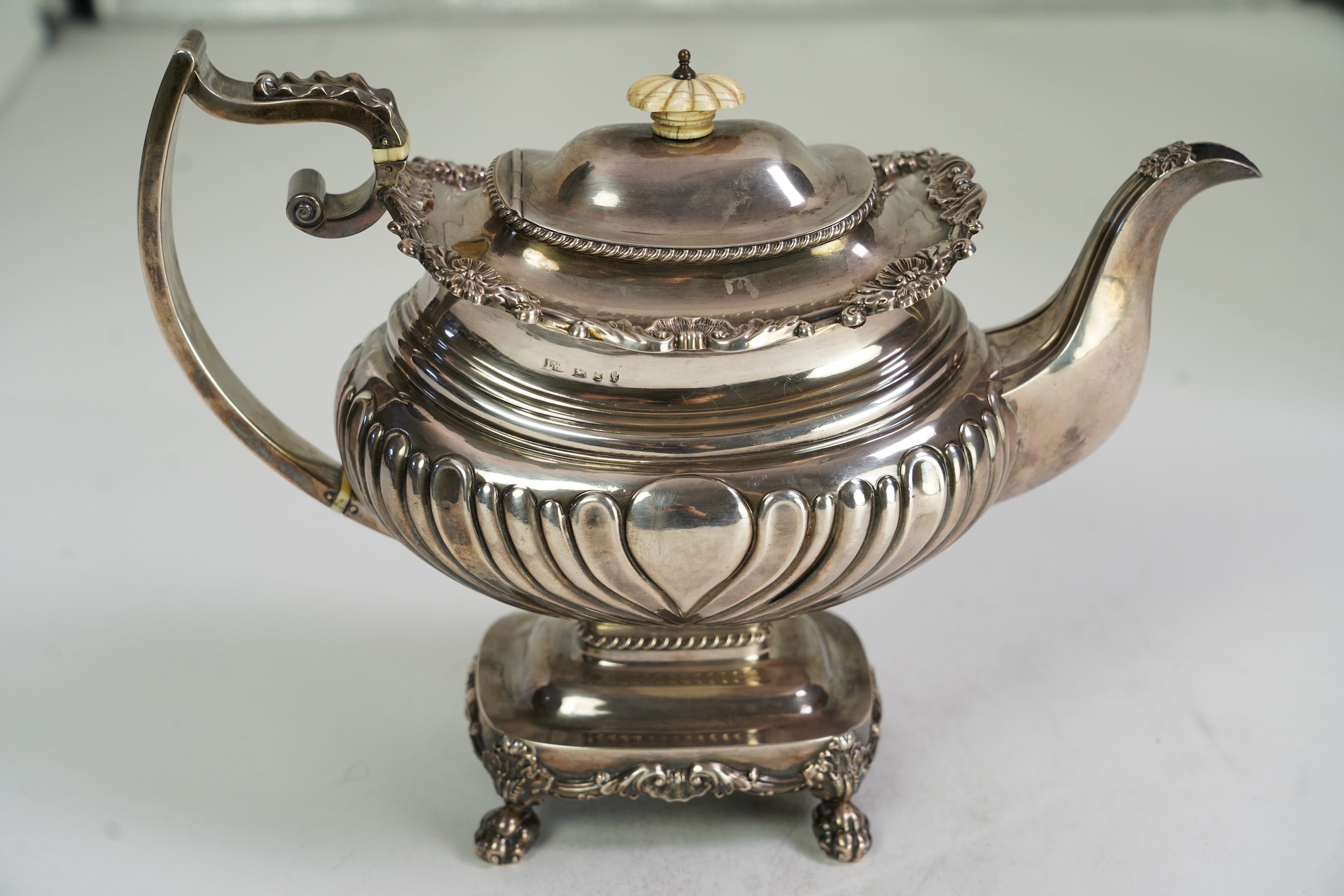 A George III silver pedestal teapot, by John Watson & Son